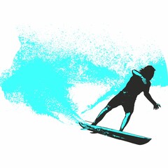 Naklejka premium surfista, tabla de surf, vector, surf, ola, surfer, grafico, mar, deporte