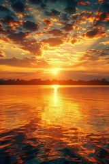 Obraz premium Sunset Over Water with Dramatic Clouds