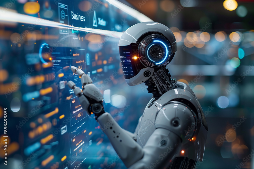 Poster artificial intelligence arm interacts with screen