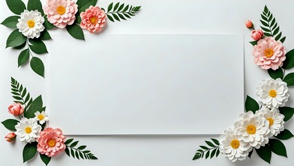 White mock up background with blank paper and floral texture for banner, poster, card, invitation, template, and mock up