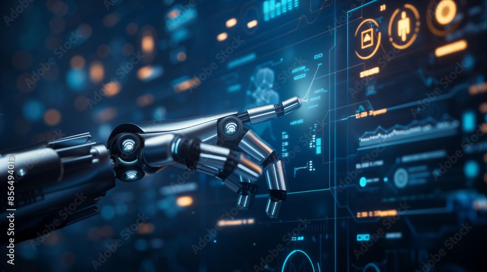 Poster artificial intelligence arm interacts with screen