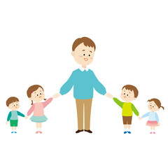 手を繋ぐ父と子のイラスト