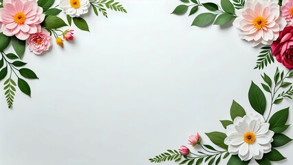 White mock up background with blank paper and floral texture for banner, poster, card, invitation, template, and mock up