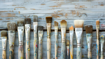 Row of artist paint brushes on background ,generative ai