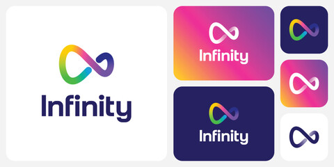 Colorful infinity emblem outline vector logo design with modern, simple, clean and abstract style.