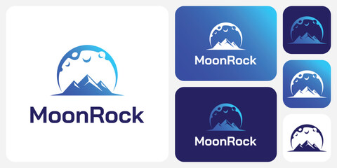 Moon and mountains shape vector logo design with modern, simple, clean and abstract style.