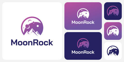 Moon and mountains shape vector logo design with modern, simple, clean and abstract style.