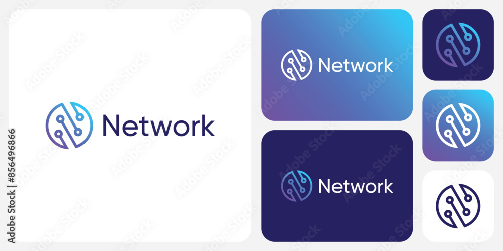 Poster circle shape vector logo design with geometric technology connection in modern, simple, clean and ab