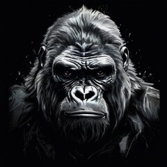 AI Image Generator, black gorilla face. Wild animal