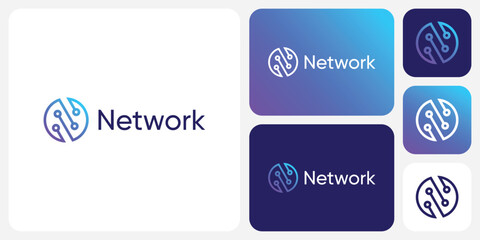 Circle shape vector logo design with geometric technology connection in modern, simple, clean and abstract style.