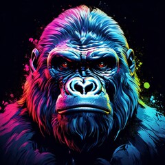 AI Image Generator, black gorilla face. Wild animal