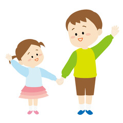 手を繋いで横断する兄と妹のイラスト