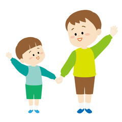 手を繋いで横断する兄弟のイラスト