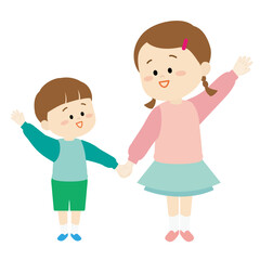 手を繋いで横断する姉と弟のイラスト
