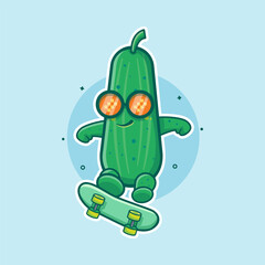 super cool cucumber character mascot playing skateboard isolated cartoon