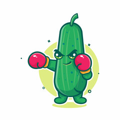 funny cucumber vegetable character mascot playing boxing sport isolated cartoon