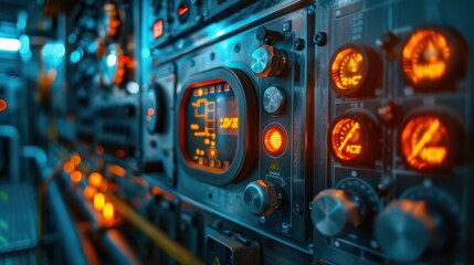 A machine with a large display that reads "9" and a small red button