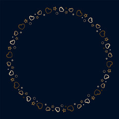 A stylish circular frame adorned with hearts and stars on a dark background, perfect for elegant designs.