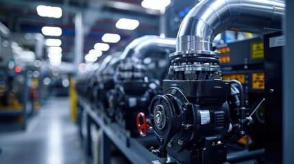 Fototapeta premium A large industrial building with pipes and valves