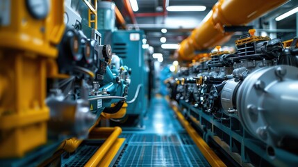 Fototapeta premium A large industrial building with many pipes and valves