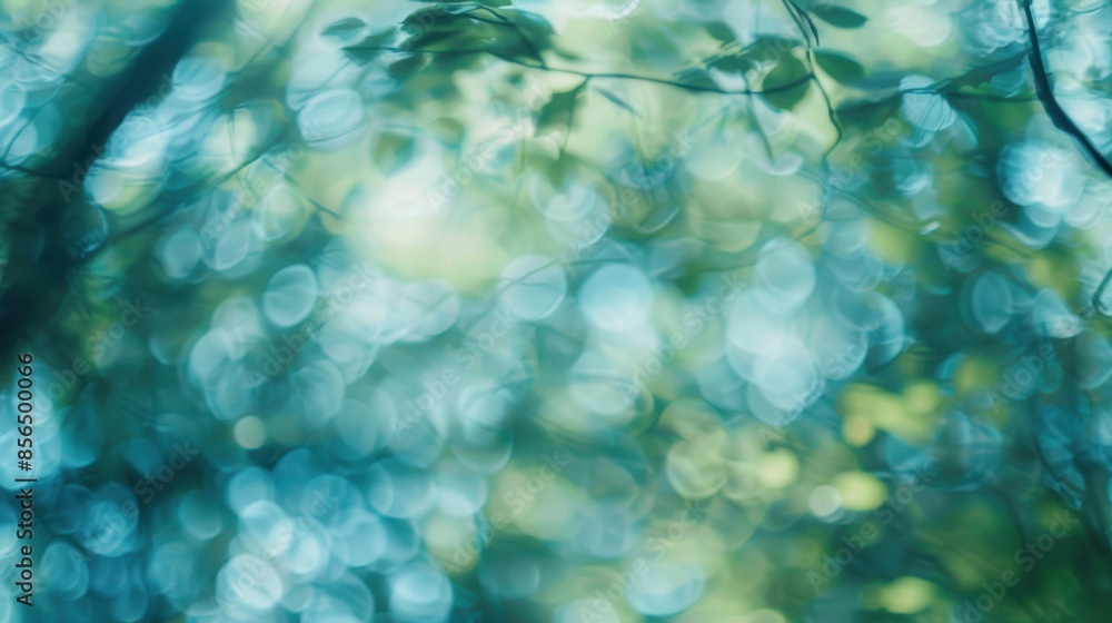 Aufkleber blurred green foliage with soft bokeh effect, creating a dreamy, out-of-focus background with hints 
