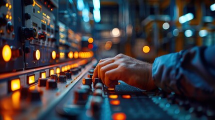 A man is working on a computer keyboard in a dimly lit room