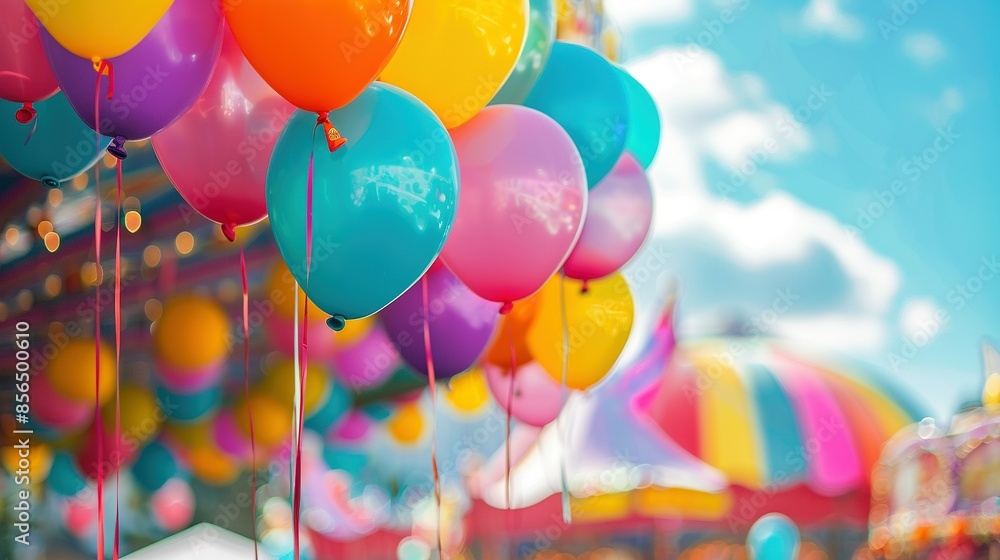 Wall mural a funfair event with colorful balloons