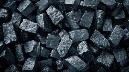 Close-Up of Shiny Black Coal Rocks in a Pile - Natural Energy Resource and Raw Material for Industrial Use