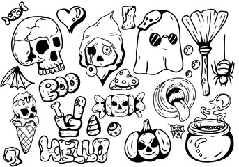 A collection of Halloween symbols. Vector illustration