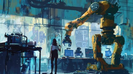 High school robotics club, innovative and technical, vibrant digital painting, STEM education