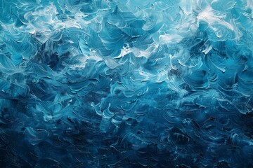 Ocean waves in blue hues with accents of white paint. Artistic interpretation of coastal tranquility.