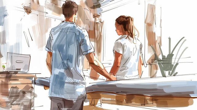 Chiropractic session at a medical spa, educational and precise, digital sketch, back health focus