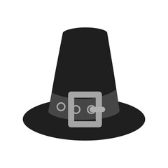 Pilgrim Hat with buckle and strap in grayscale. Thanksgiving traditional symbol. Icon, logo concept