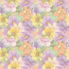 Floral variety color, form natural, seamless fabric pattern.