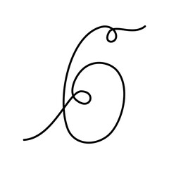 Number 6 continuous line. Number six Hand lettering design concept in minimalist style. Line Art.