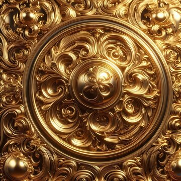Gold or Golden Metallic Texture with Barroco Art and Embossed
