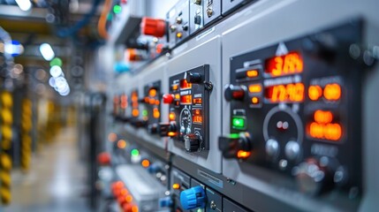 Naklejka premium A row of electronic equipment with a lot of lights on