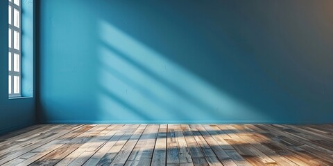 Empty Room with Blue Walls and Wooden Floor