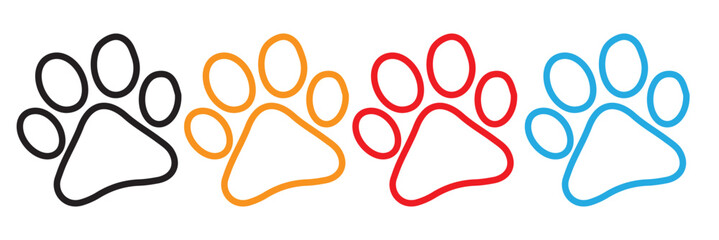 Dog and cat paw prints collection, paw icon set vector.