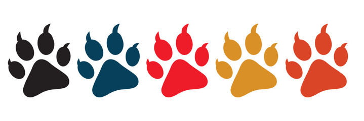 Dog and cat paw prints collection, paw icon set vector. 