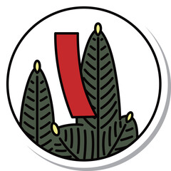 ステッカー風の円形シンプル花札　睦月　松　赤短　1月　松に赤短