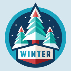 Hand drawn logo Winter season with snow, home and tree for your design logo, banner, or emblem