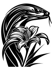 A snake is shown with its head down and its tongue out