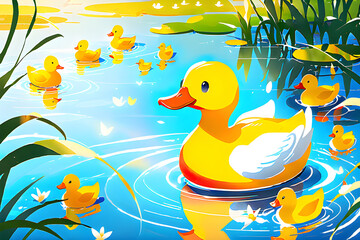 Obraz premium 햇살 아래에 있는 오리 Generative AI