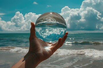 Crystal Ball Reflecting the Ocean and Clouds