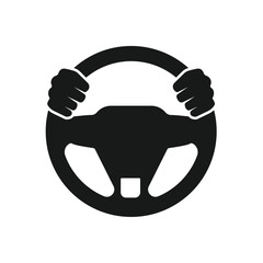 Steering wheel icon. Hands on steering wheel. Driver. Driving car. Test drive. Vector icon isolated on white background.