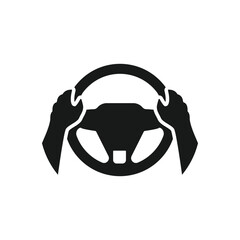 Steering wheel icon. Hands on steering wheel. Driver. Driving car. Test drive. Vector icon isolated on white background.