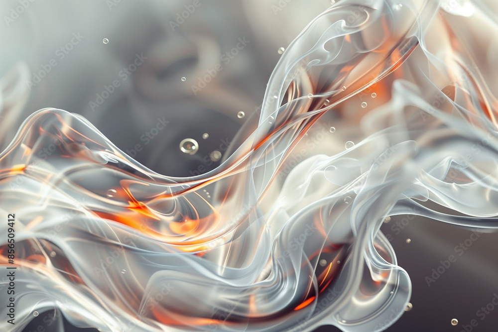 Poster a blurry image of steam and smoke with a swirl of liquid in the middle. the image has a dreamy, ethe