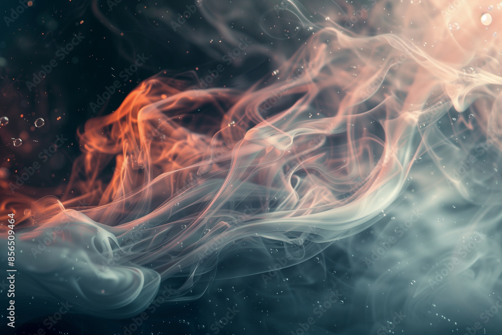 Poster a blurry image of steam and smoke with a swirl of liquid in the middle. the image has a dreamy, ethe