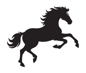 Running horse black silhouette set. Vector illustration
